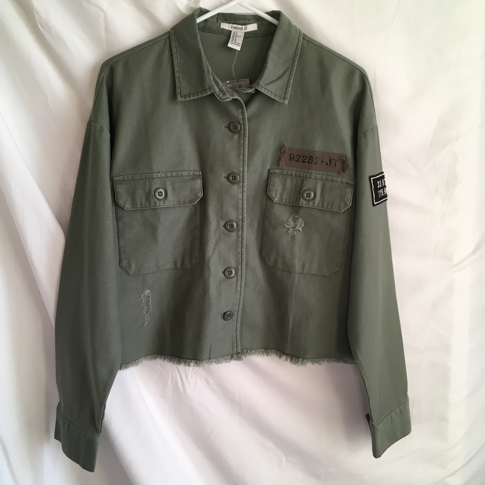 Forever 21 Olive Green Cropped Jacket S